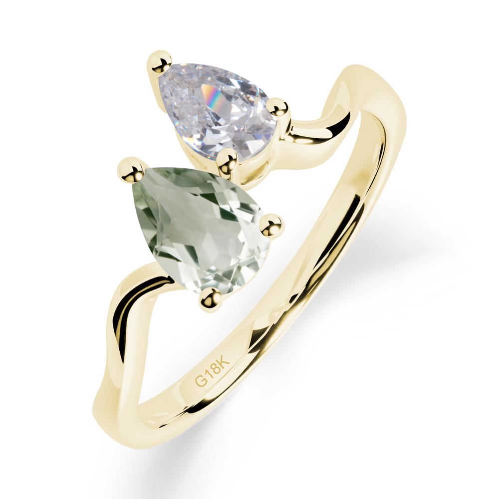 Pear Shaped Green Amethyst Toi Et Moi Ring - LUO Jewelry #metal_18k yellow gold