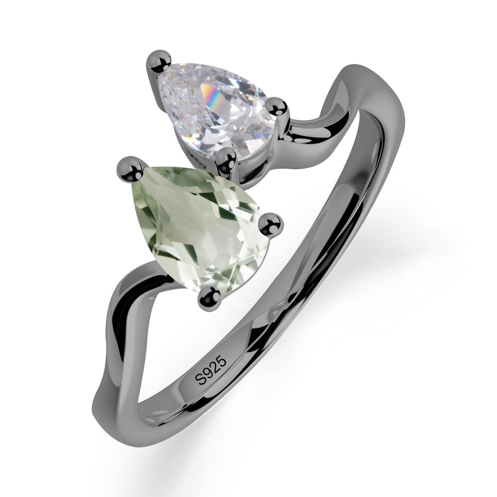Pear Shaped Green Amethyst Toi Et Moi Ring - LUO Jewelry #metal_black finish sterling silver