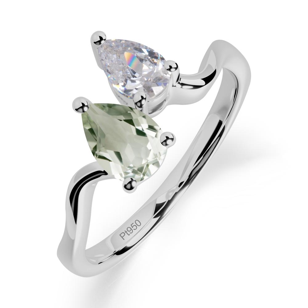 Pear Shaped Green Amethyst Toi Et Moi Ring - LUO Jewelry #metal_platinum