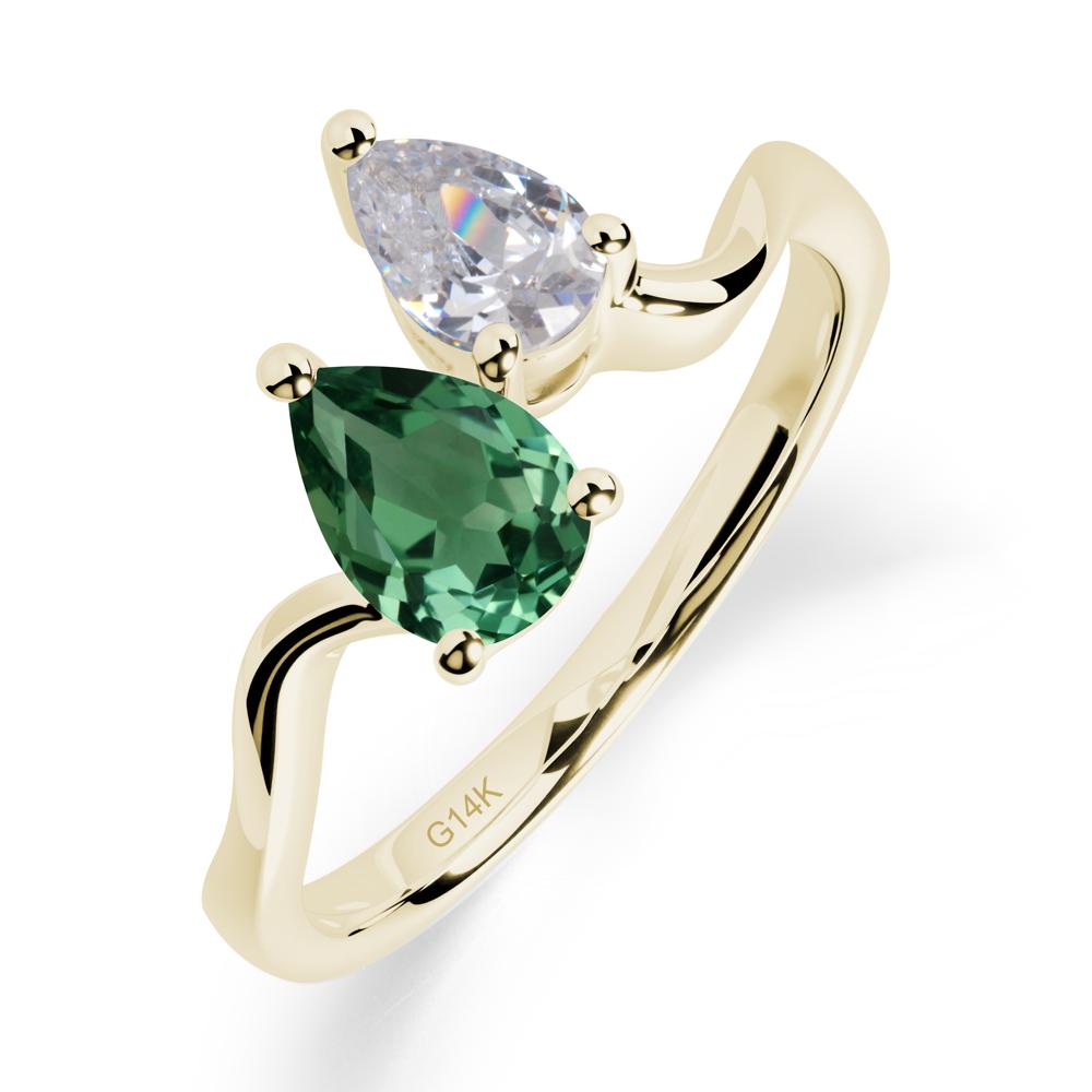 Pear Shaped Green Sapphire Toi Et Moi Ring - LUO Jewelry #metal_14k yellow gold
