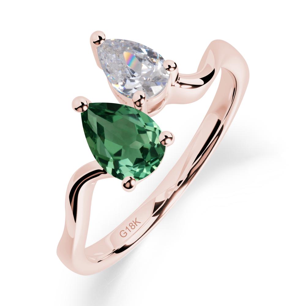 Pear Shaped Green Sapphire Toi Et Moi Ring - LUO Jewelry #metal_18k rose gold