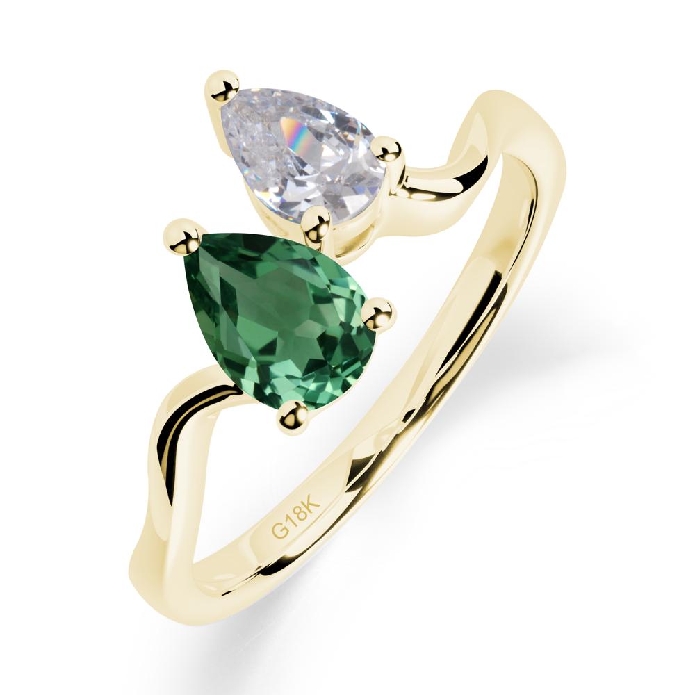 Pear Shaped Green Sapphire Toi Et Moi Ring - LUO Jewelry #metal_18k yellow gold