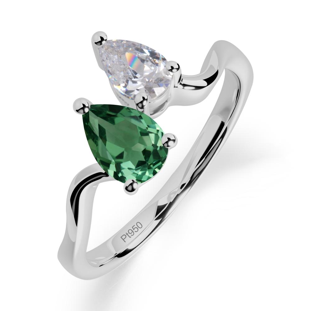 Pear Shaped Green Sapphire Toi Et Moi Ring - LUO Jewelry #metal_platinum