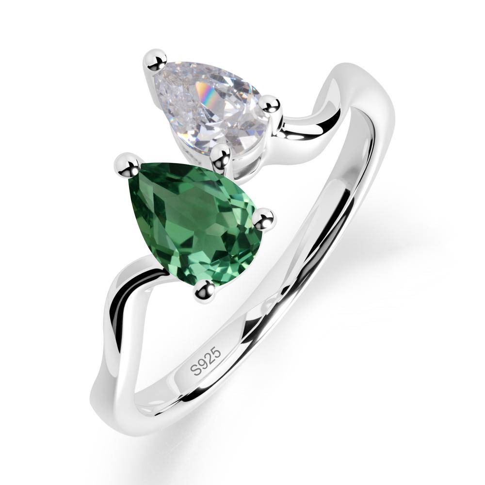 Pear Shaped Green Sapphire Toi Et Moi Ring - LUO Jewelry #metal_sterling silver