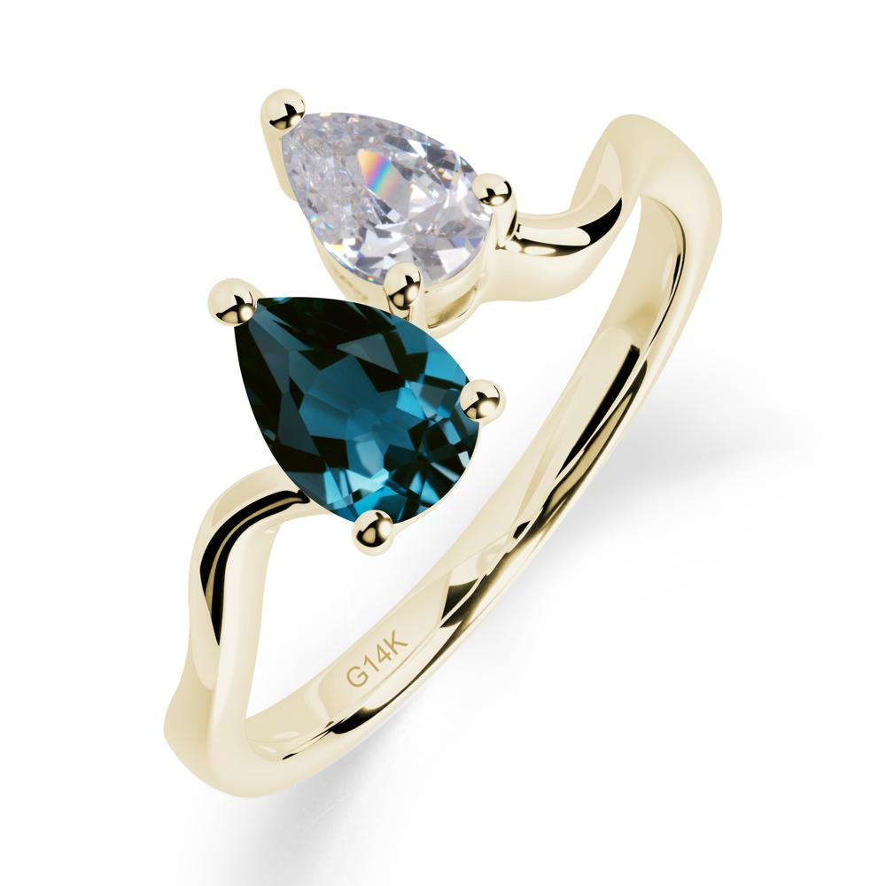 Pear Shaped London Blue Topaz Toi Et Moi Ring - LUO Jewelry #metal_14k yellow gold