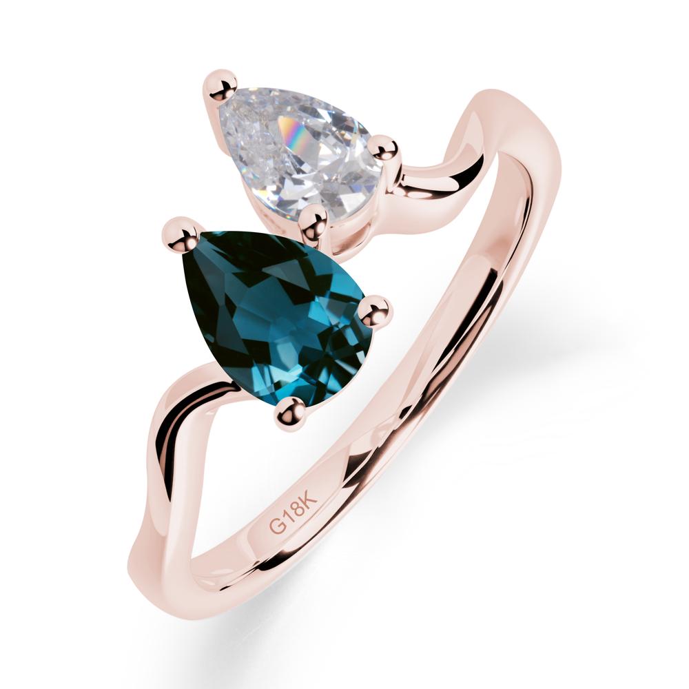 Pear Shaped London Blue Topaz Toi Et Moi Ring - LUO Jewelry #metal_18k rose gold