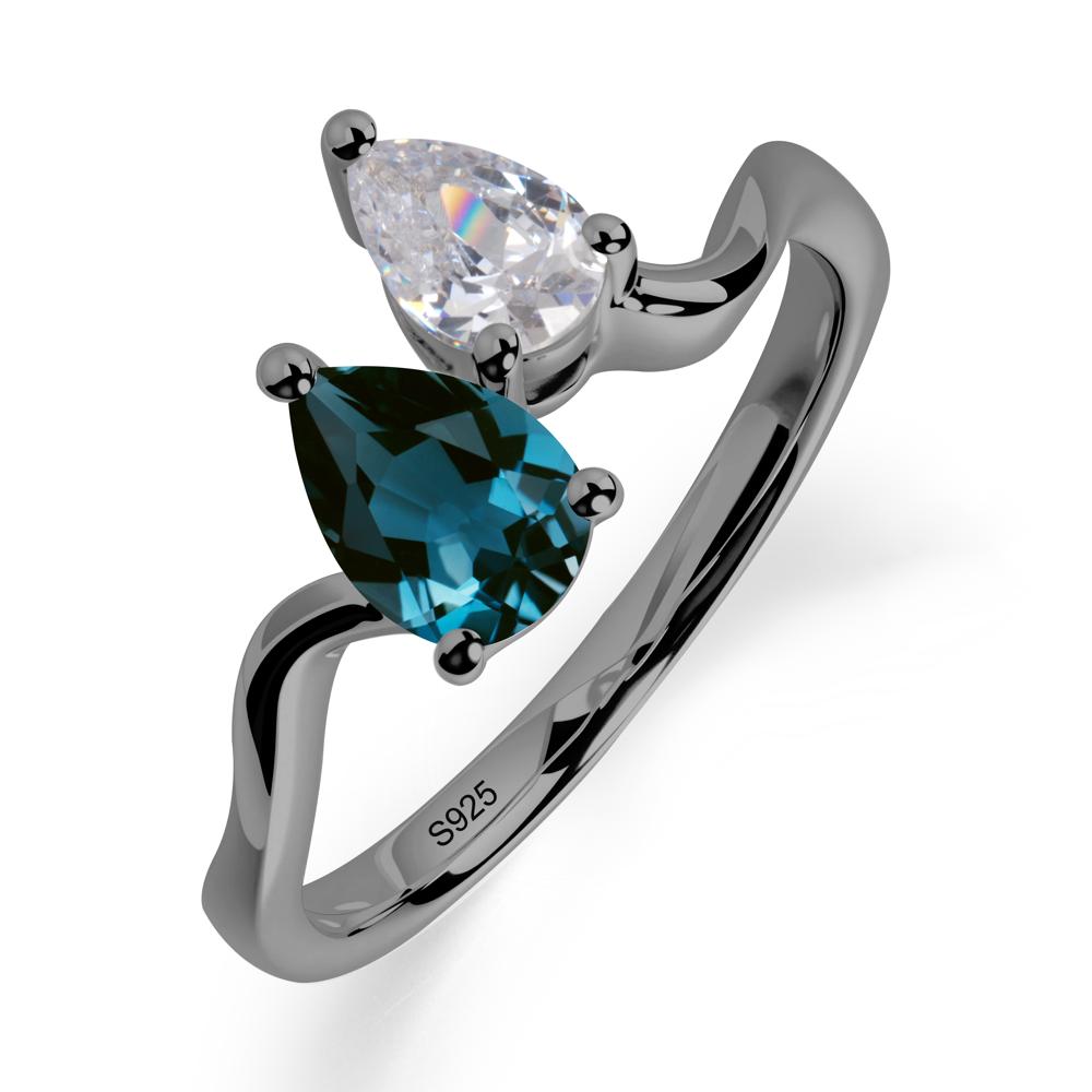 Pear Shaped London Blue Topaz Toi Et Moi Ring - LUO Jewelry #metal_black finish sterling silver