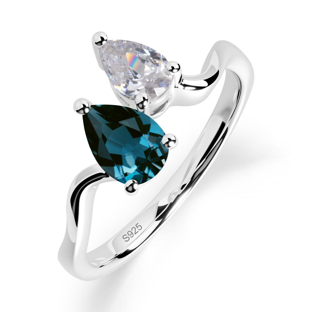 Pear Shaped London Blue Topaz Toi Et Moi Ring - LUO Jewelry #metal_sterling silver