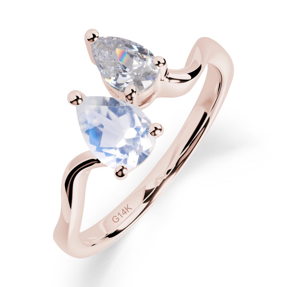 Pear Shaped Moonstone Toi Et Moi Ring - LUO Jewelry #metal_14k rose gold