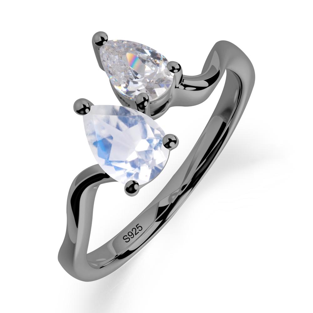 Pear Shaped Moonstone Toi Et Moi Ring - LUO Jewelry #metal_black finish sterling silver