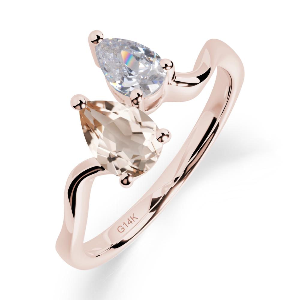 Pear Shaped Morganite Toi Et Moi Ring - LUO Jewelry #metal_14k rose gold