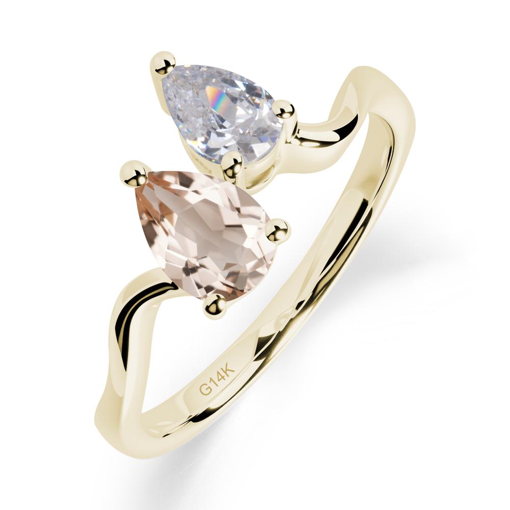 Pear Shaped Morganite Toi Et Moi Ring - LUO Jewelry #metal_14k yellow gold