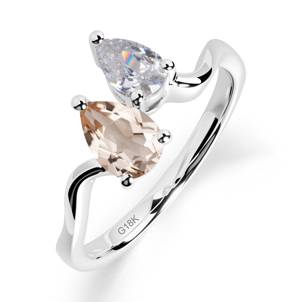 Pear Shaped Morganite Toi Et Moi Ring - LUO Jewelry #metal_18k white gold