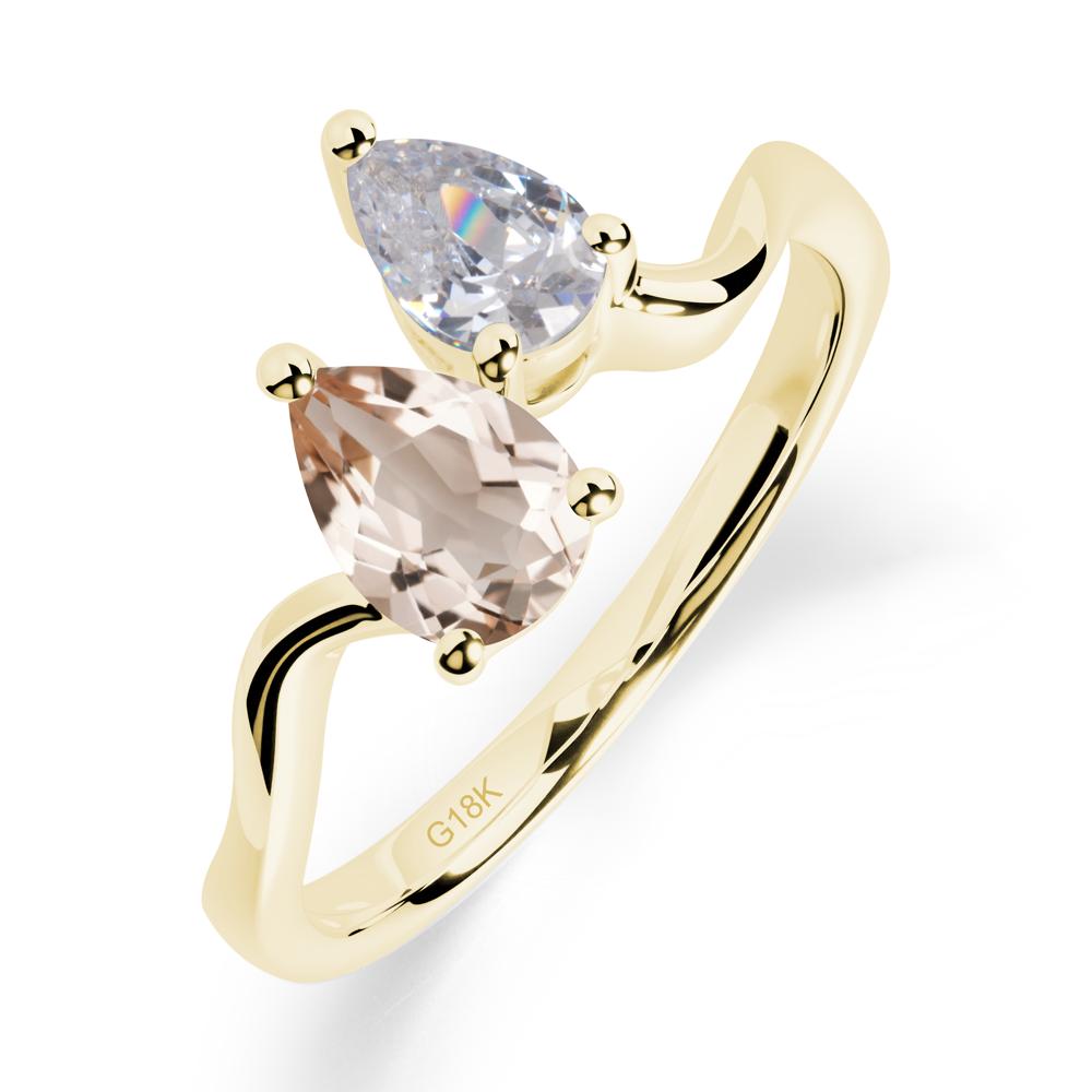 Pear Shaped Morganite Toi Et Moi Ring - LUO Jewelry #metal_18k yellow gold