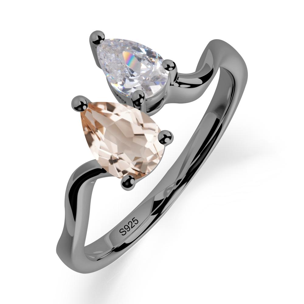Pear Shaped Morganite Toi Et Moi Ring - LUO Jewelry #metal_black finish sterling silver