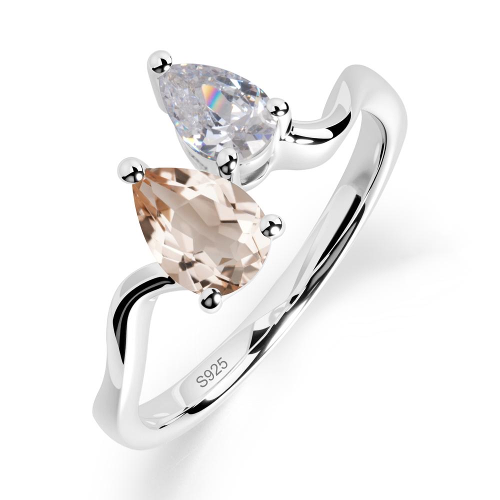 Pear Shaped Morganite Toi Et Moi Ring - LUO Jewelry #metal_sterling silver
