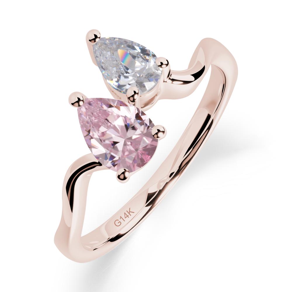Pear Shaped Pink Cubic Zirconia Toi Et Moi Ring - LUO Jewelry #metal_14k rose gold