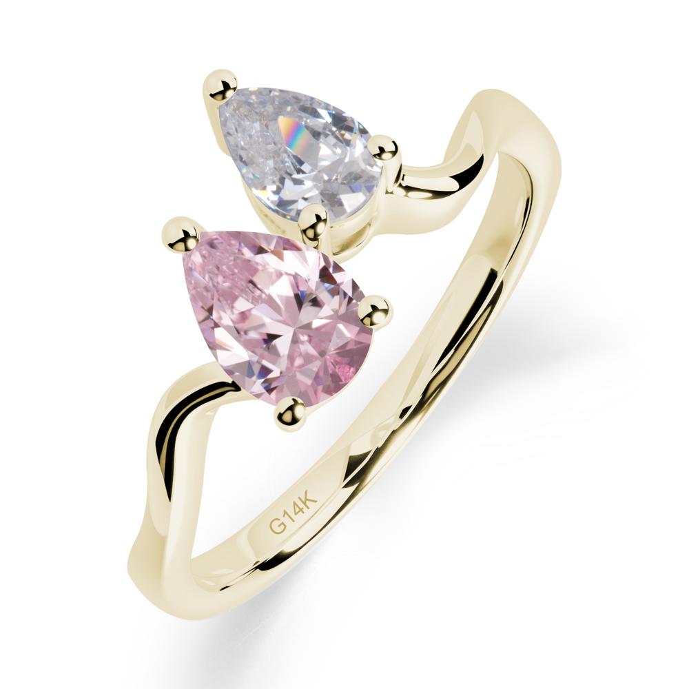 Pear Shaped Pink Cubic Zirconia Toi Et Moi Ring - LUO Jewelry #metal_14k yellow gold