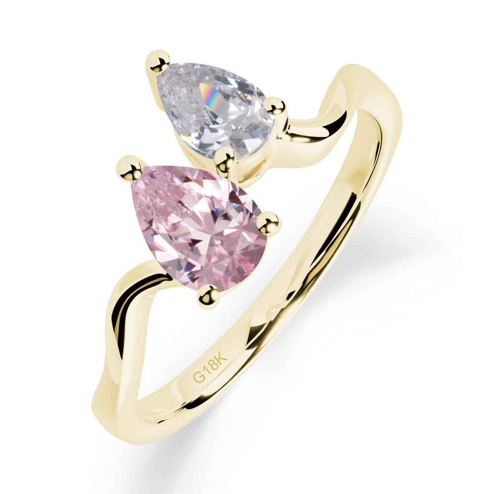 Pear Shaped Pink Cubic Zirconia Toi Et Moi Ring - LUO Jewelry #metal_18k yellow gold