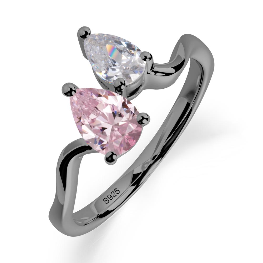 Pear Shaped Pink Cubic Zirconia Toi Et Moi Ring - LUO Jewelry #metal_black finish sterling silver