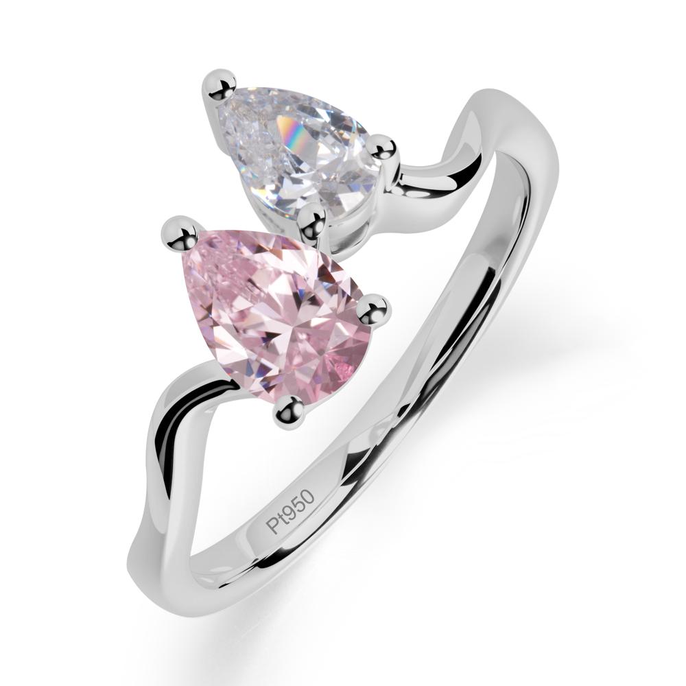 Pear Shaped Pink Cubic Zirconia Toi Et Moi Ring - LUO Jewelry #metal_platinum