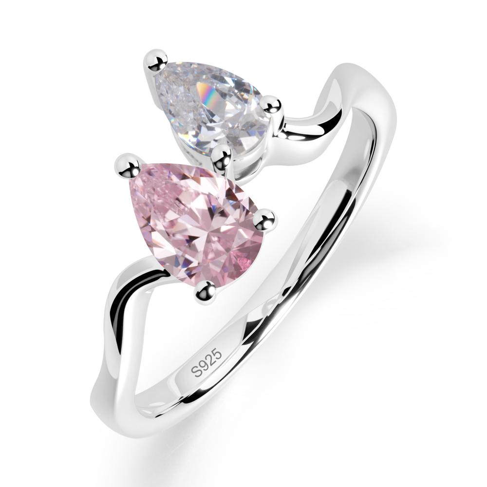 Pear Shaped Pink Cubic Zirconia Toi Et Moi Ring - LUO Jewelry #metal_sterling silver