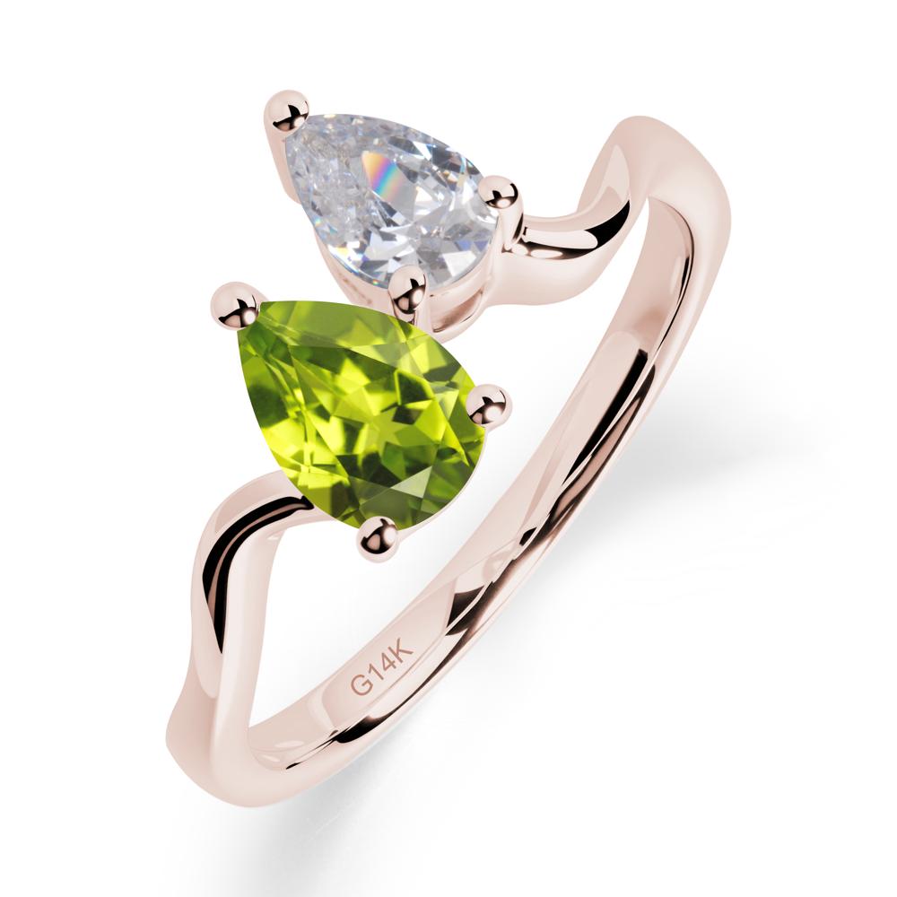 Pear Shaped Peridot Toi Et Moi Ring - LUO Jewelry #metal_14k rose gold