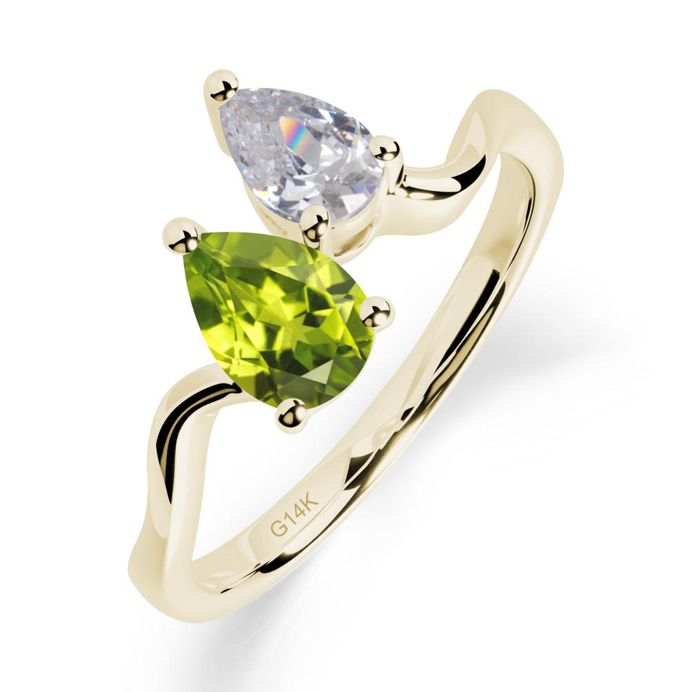 Pear Shaped Peridot Toi Et Moi Ring - LUO Jewelry #metal_14k yellow gold