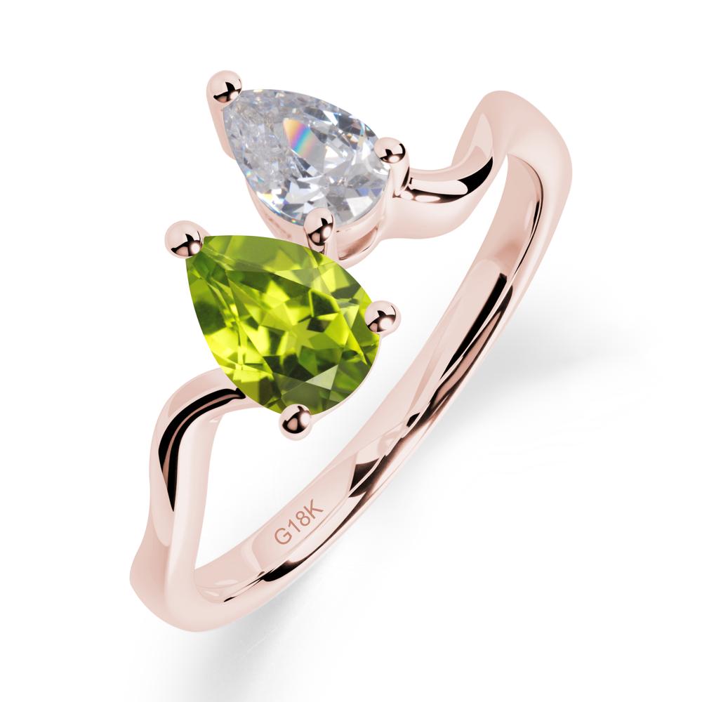 Pear Shaped Peridot Toi Et Moi Ring - LUO Jewelry #metal_18k rose gold
