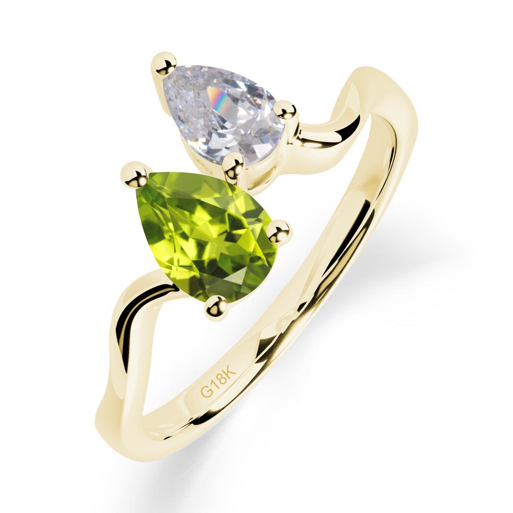 Pear Shaped Peridot Toi Et Moi Ring - LUO Jewelry #metal_18k yellow gold