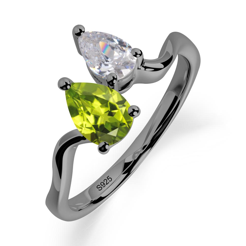 Pear Shaped Peridot Toi Et Moi Ring - LUO Jewelry #metal_black finish sterling silver