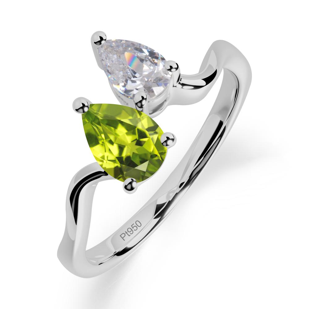 Pear Shaped Peridot Toi Et Moi Ring - LUO Jewelry #metal_platinum