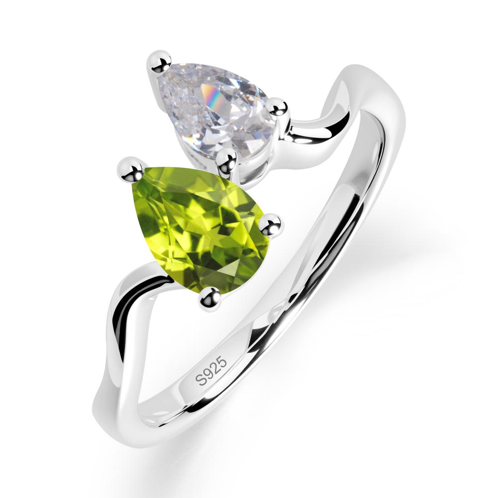 Pear Shaped Peridot Toi Et Moi Ring - LUO Jewelry #metal_sterling silver