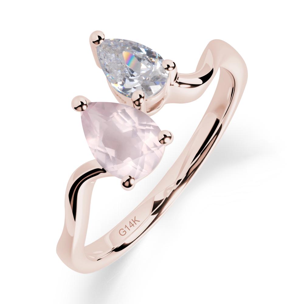 Pear Shaped Rose Quartz Toi Et Moi Ring - LUO Jewelry #metal_14k rose gold