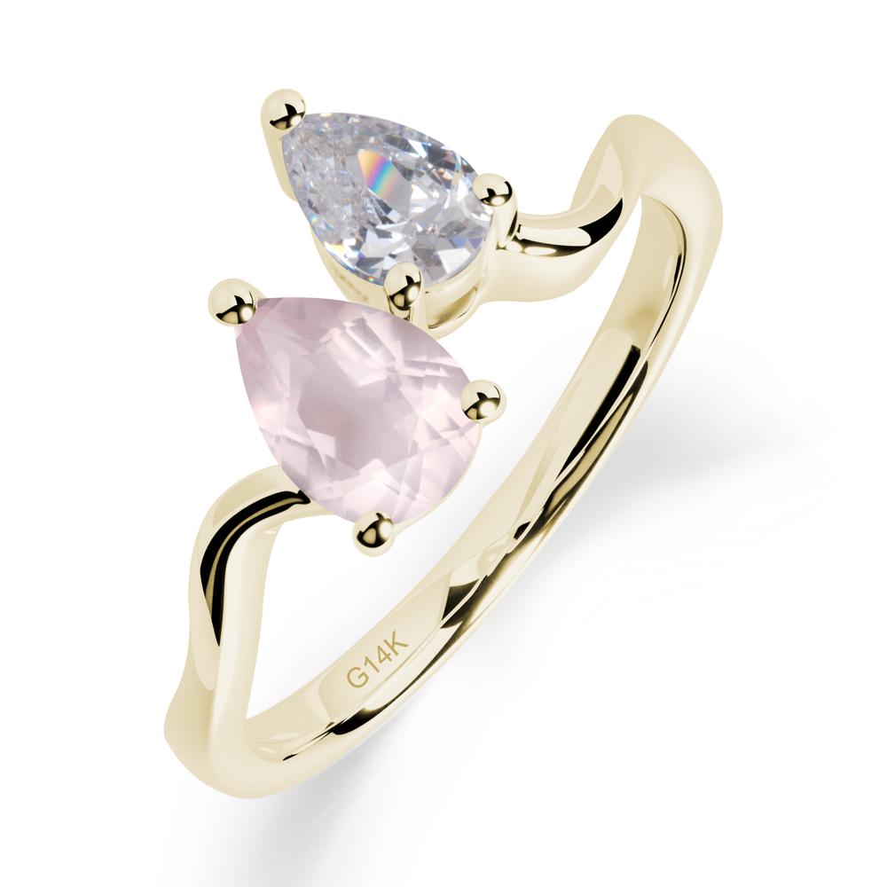 Pear Shaped Rose Quartz Toi Et Moi Ring - LUO Jewelry #metal_14k yellow gold