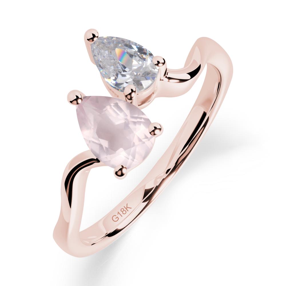 Pear Shaped Rose Quartz Toi Et Moi Ring - LUO Jewelry #metal_18k rose gold