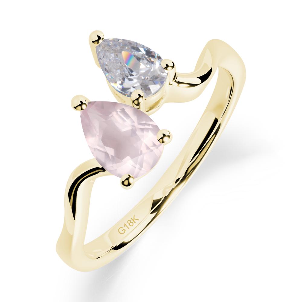 Pear Shaped Rose Quartz Toi Et Moi Ring - LUO Jewelry #metal_18k yellow gold