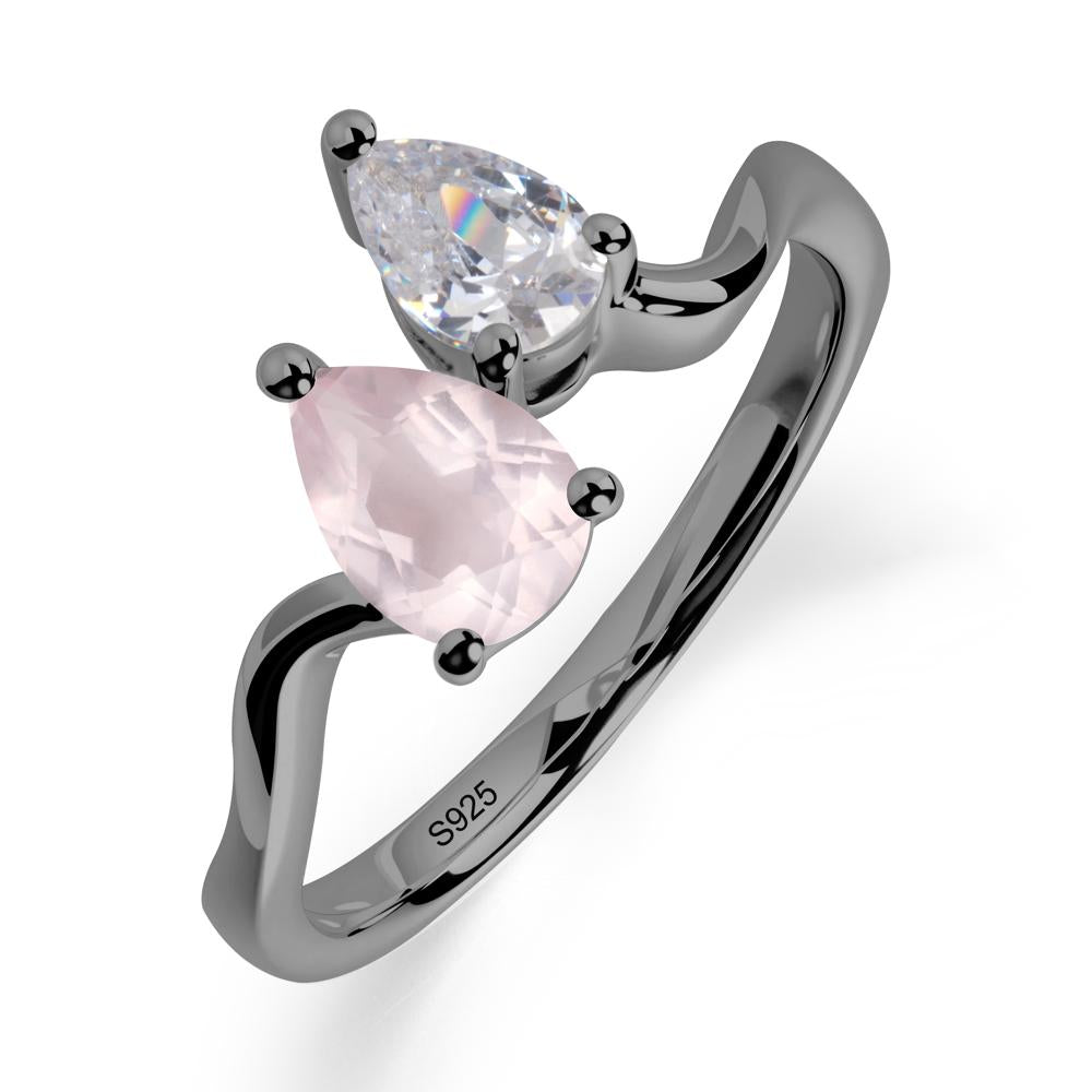 Pear Shaped Rose Quartz Toi Et Moi Ring - LUO Jewelry #metal_black finish sterling silver