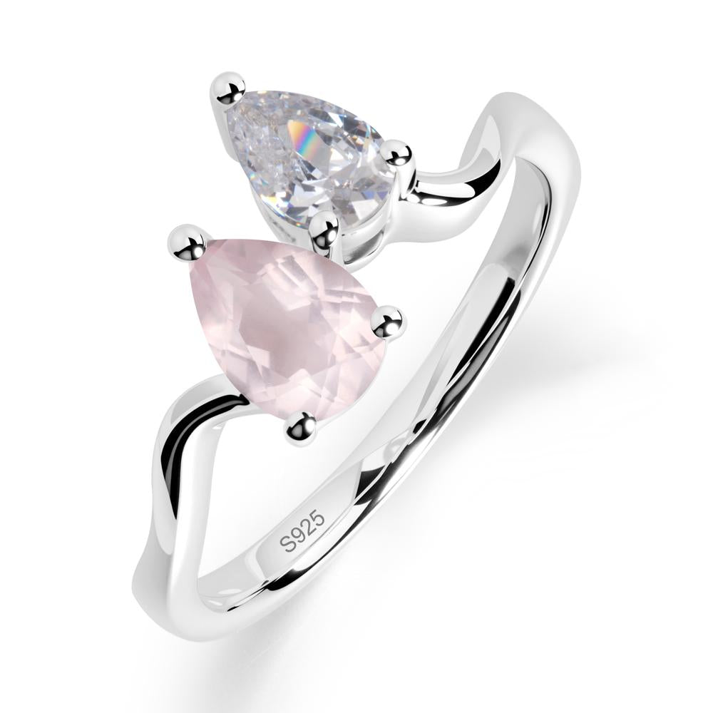 Pear Shaped Rose Quartz Toi Et Moi Ring - LUO Jewelry #metal_sterling silver