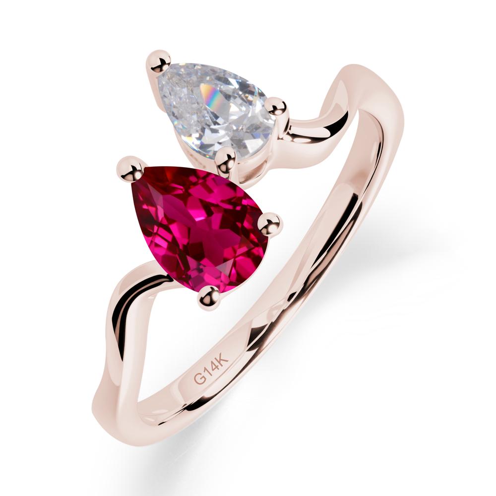 Pear Shaped Ruby Toi Et Moi Ring - LUO Jewelry #metal_14k rose gold