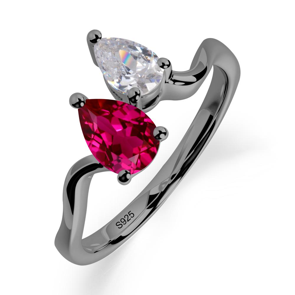Pear Shaped Ruby Toi Et Moi Ring - LUO Jewelry #metal_black finish sterling silver