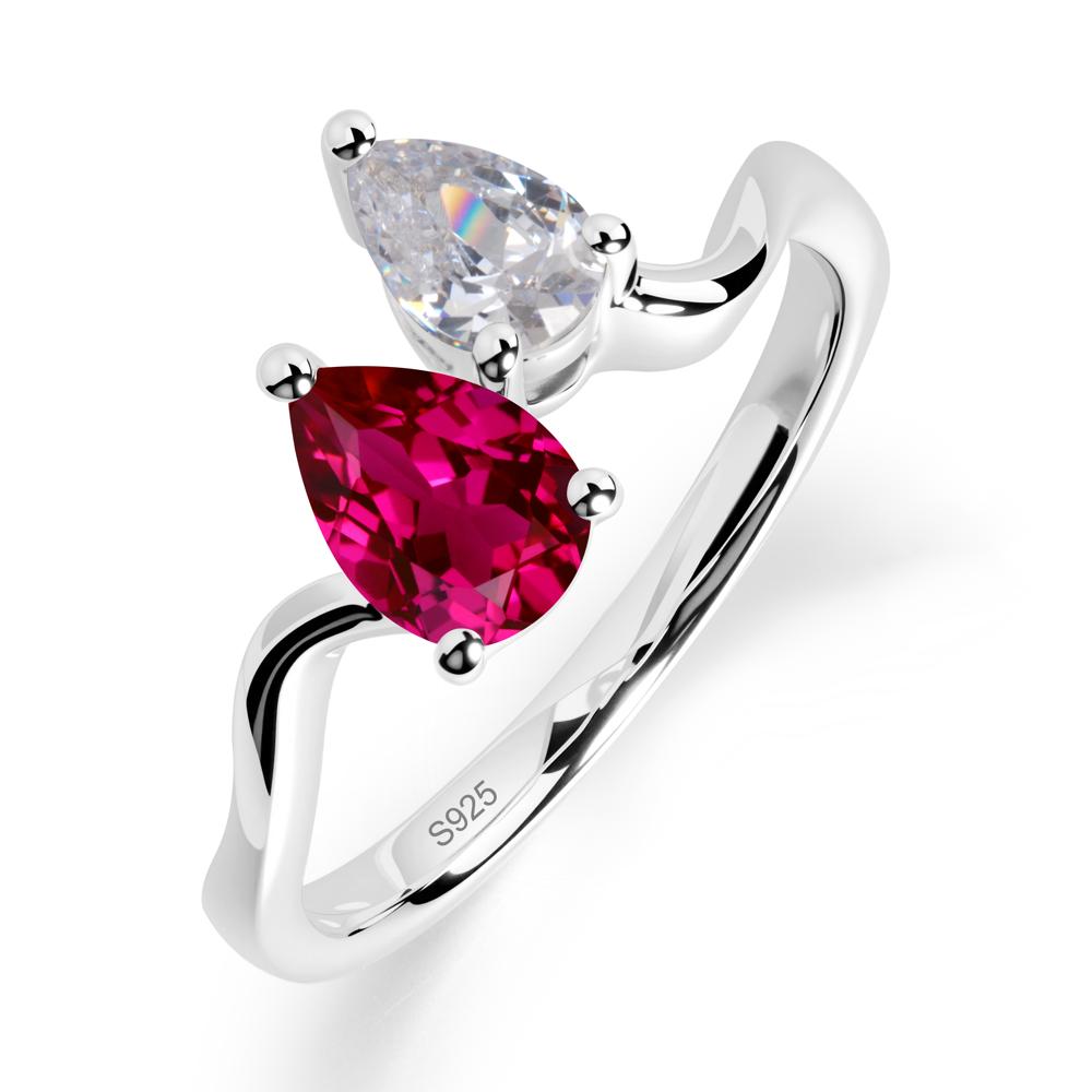 Pear Shaped Ruby Toi Et Moi Ring - LUO Jewelry #metal_sterling silver