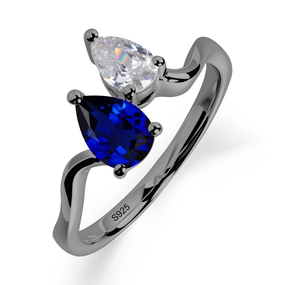 Pear Shaped Sapphire Toi Et Moi Ring - LUO Jewelry #metal_black finish sterling silver
