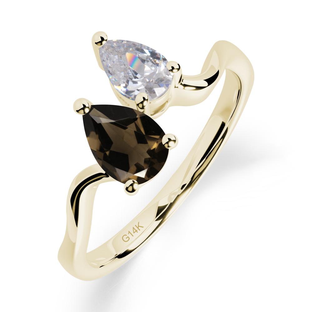 Pear Shaped Smoky Quartz Toi Et Moi Ring - LUO Jewelry #metal_14k yellow gold