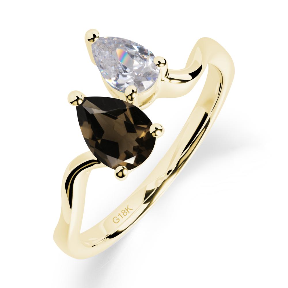 Pear Shaped Smoky Quartz Toi Et Moi Ring - LUO Jewelry #metal_18k yellow gold