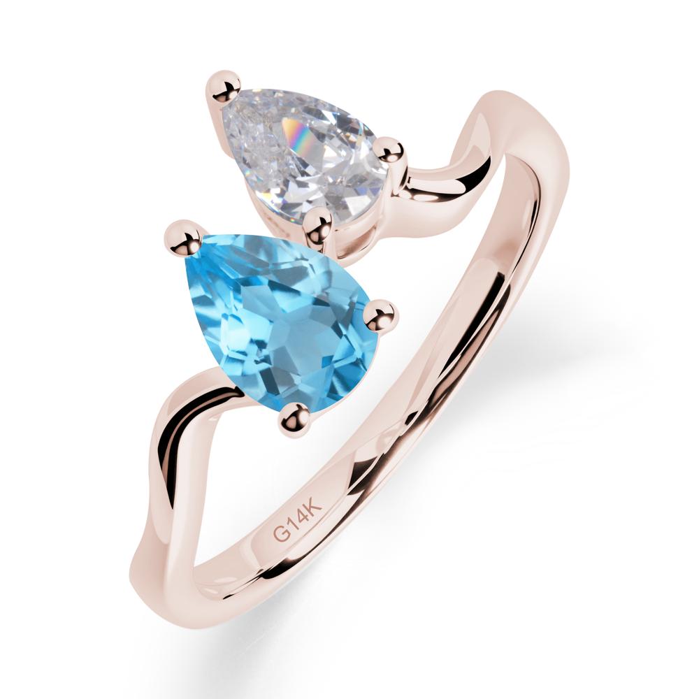 Pear Shaped Swiss Blue Topaz Toi Et Moi Ring - LUO Jewelry #metal_14k rose gold