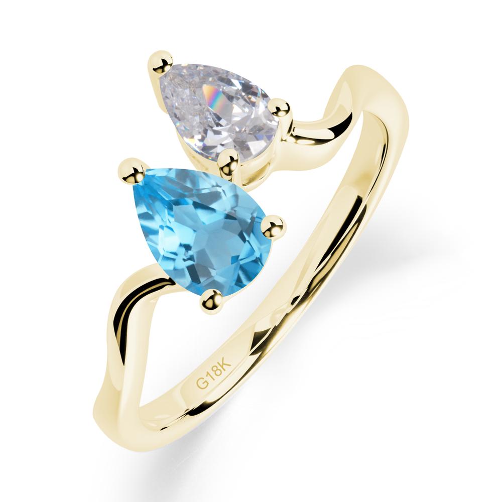 Pear Shaped Swiss Blue Topaz Toi Et Moi Ring - LUO Jewelry #metal_18k yellow gold