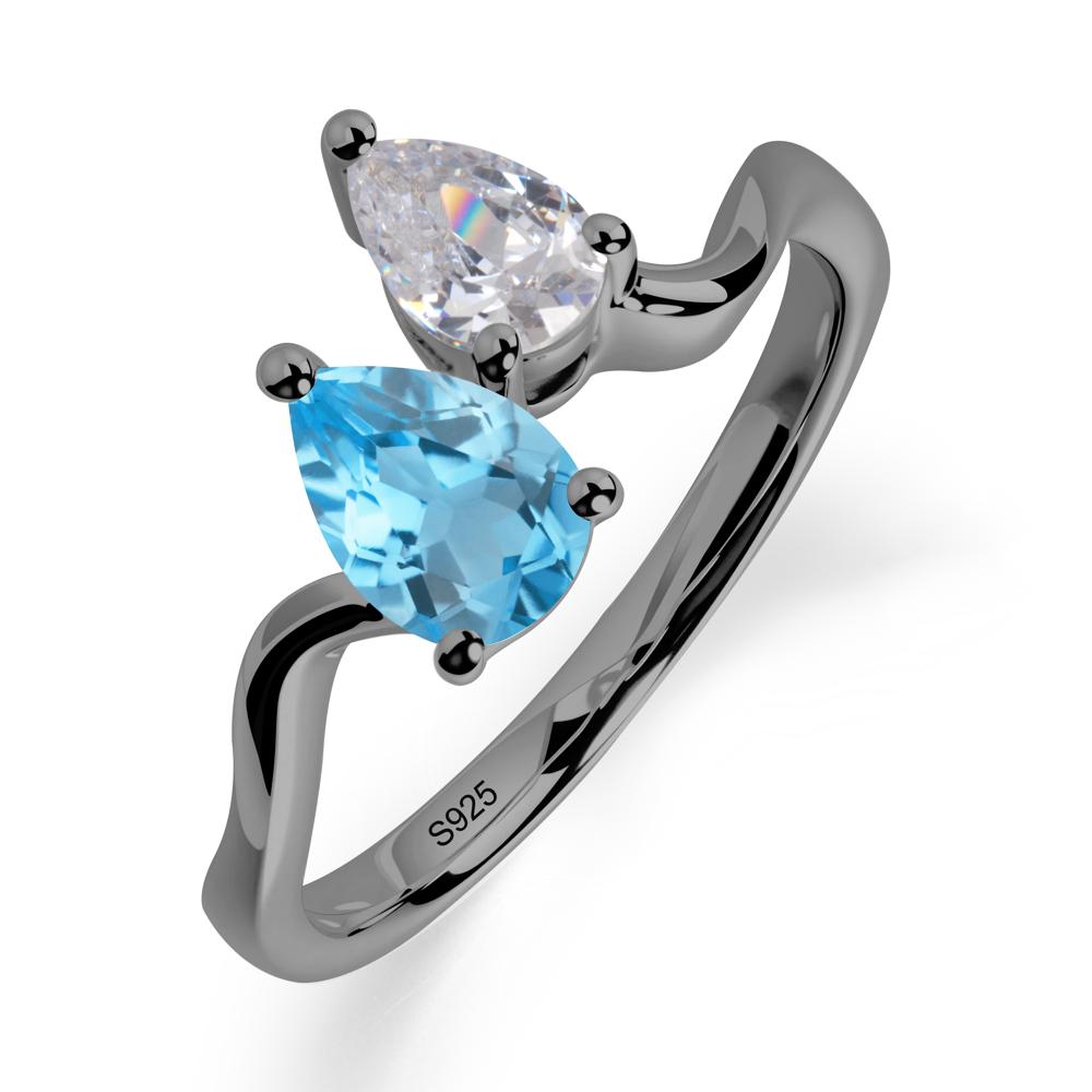 Pear Shaped Swiss Blue Topaz Toi Et Moi Ring - LUO Jewelry #metal_black finish sterling silver