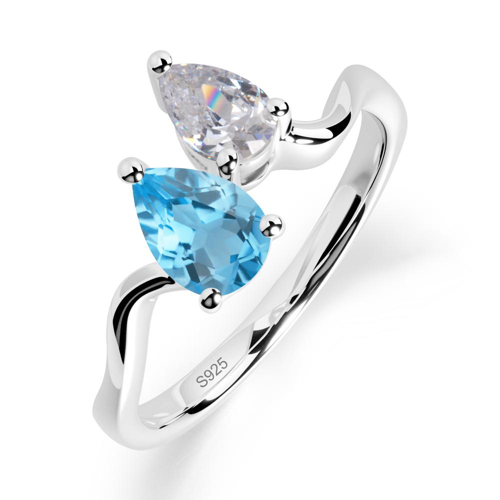 Pear Shaped Swiss Blue Topaz Toi Et Moi Ring - LUO Jewelry #metal_sterling silver