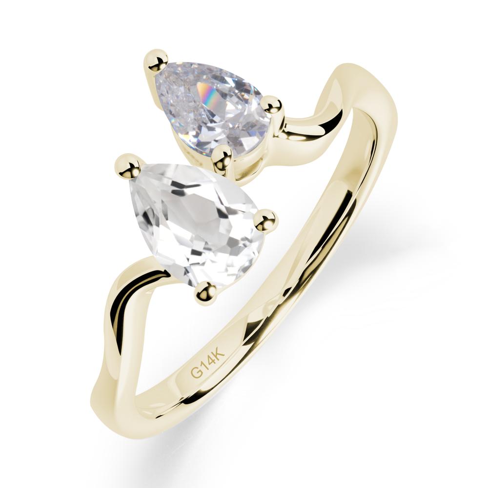 Pear Shaped White Topaz Toi Et Moi Ring - LUO Jewelry #metal_14k yellow gold